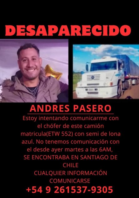 Buscan a un camionero de Mendoza que viajó a Chile y desapareció  